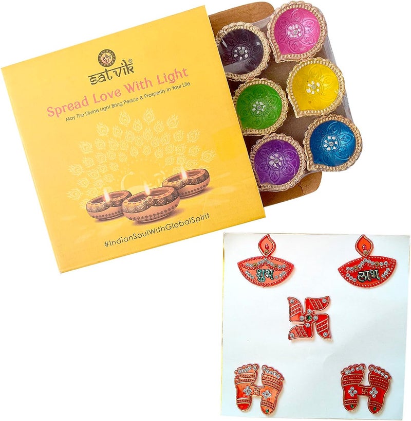 SATVIK 36 Pc Clay Diya Set with Assorted Shubh Labh Stickers | Natural Terracotta Oil Lamps for Diwali, Navratri, Pooja & Home Décor - Image 2
